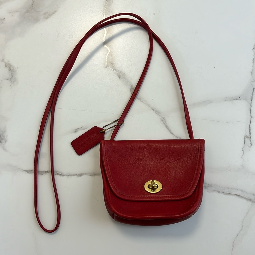 Vintage Coach Bag Everett Crossbody Red Leather Purse USA #9934